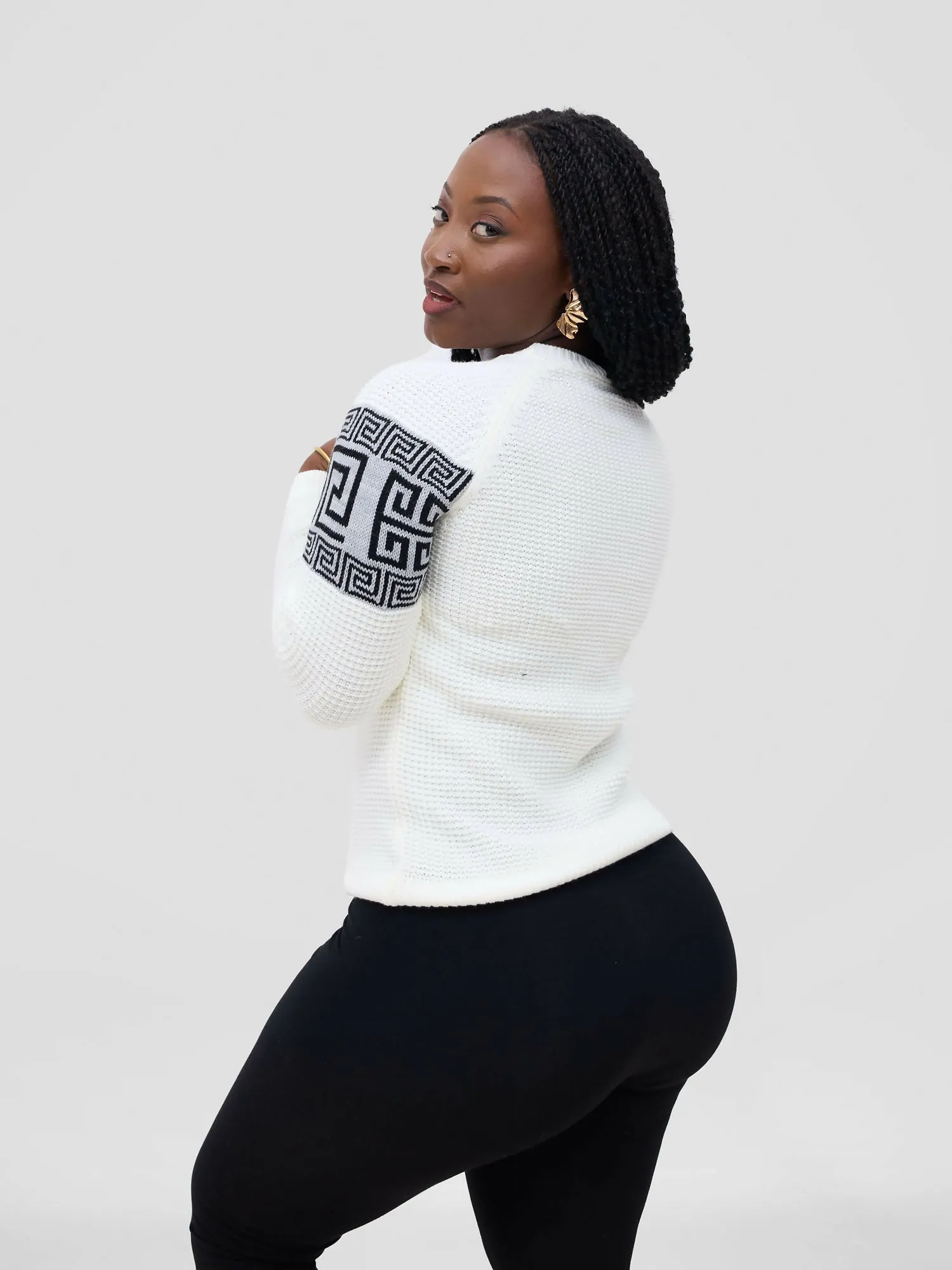 Stylish Sisters Fancy Sweater Top - White / Black