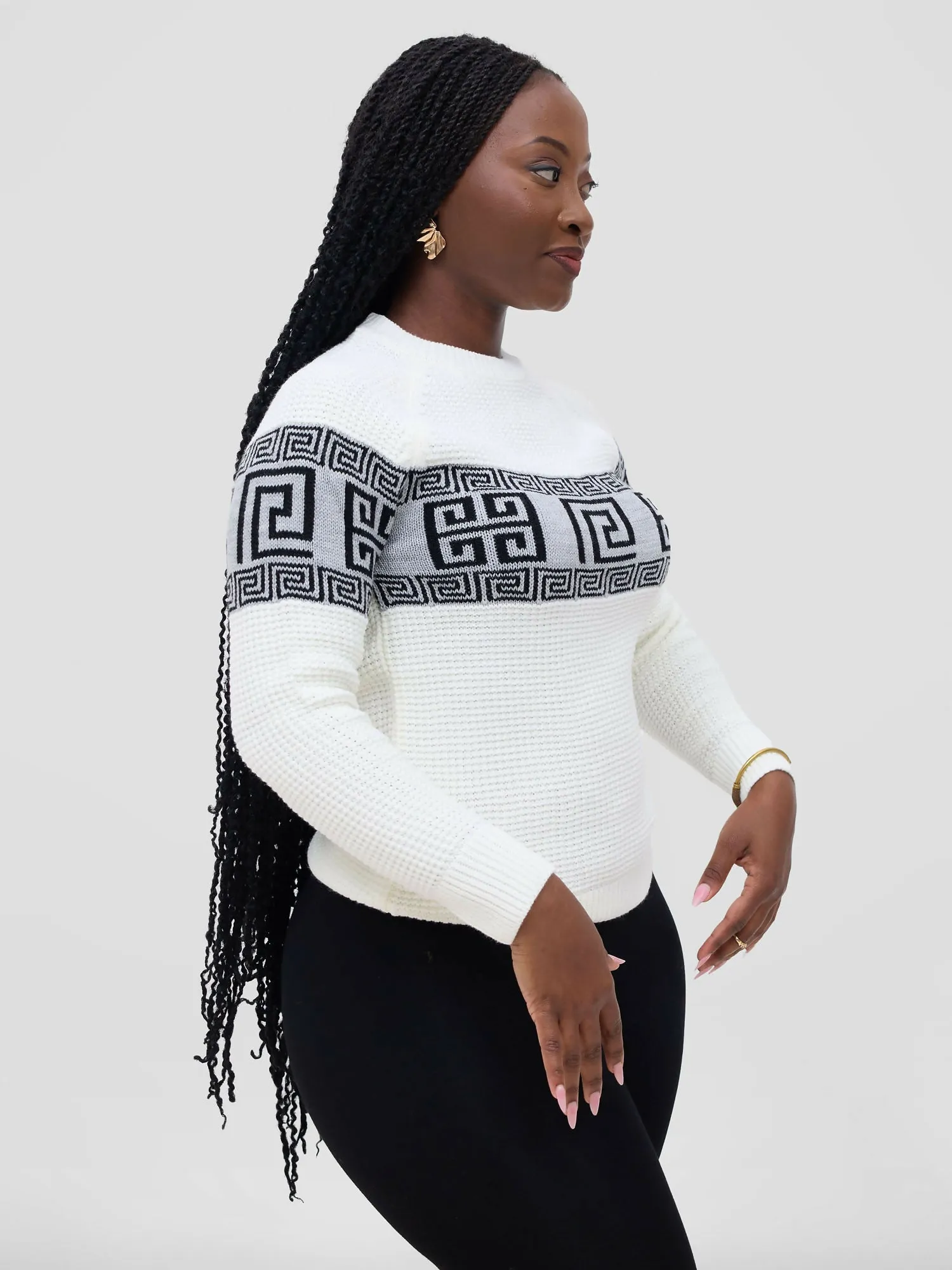 Stylish Sisters Fancy Sweater Top - White / Black
