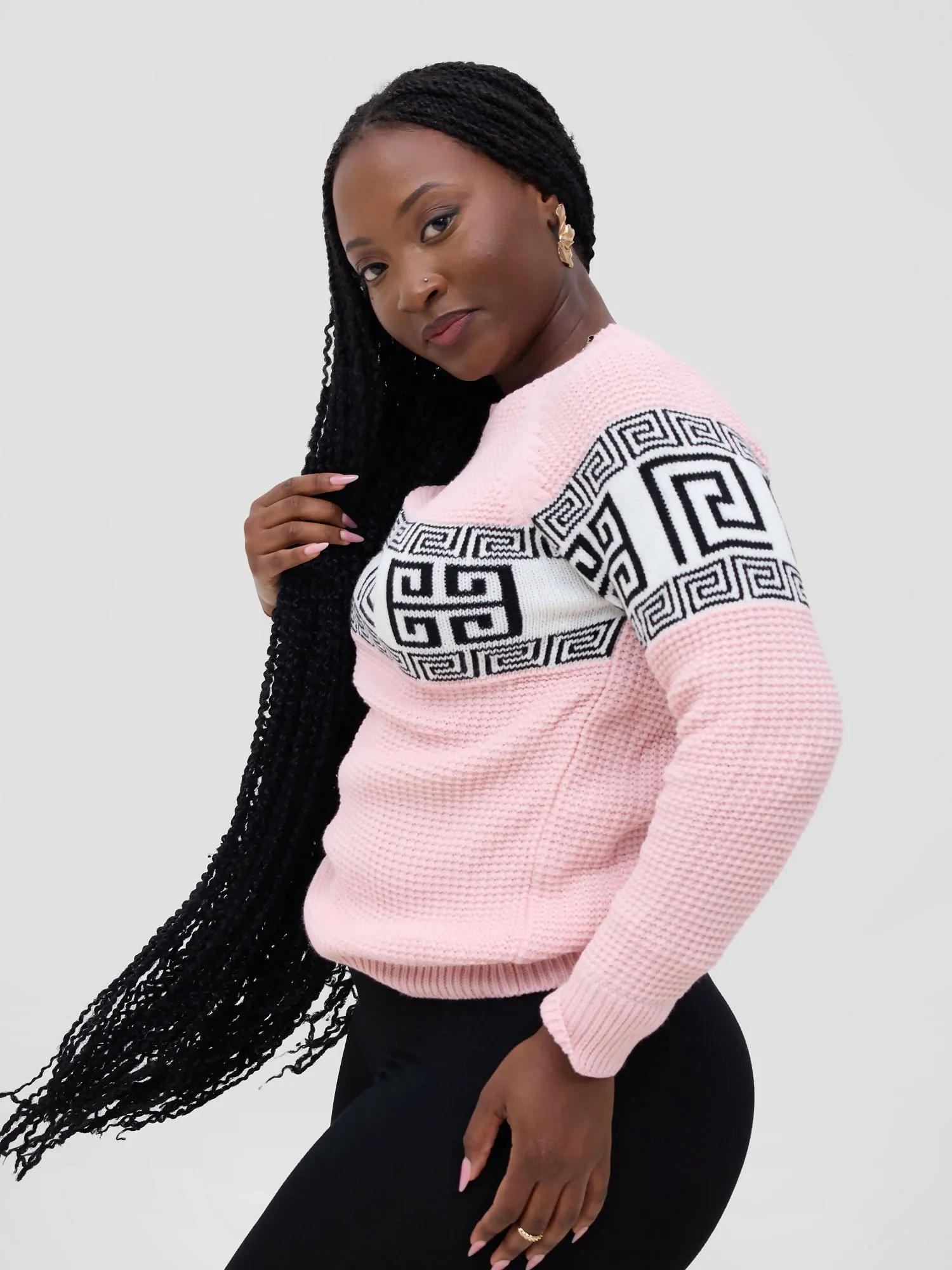Stylish Sisters Quality Sweater Top - Light Pink / White