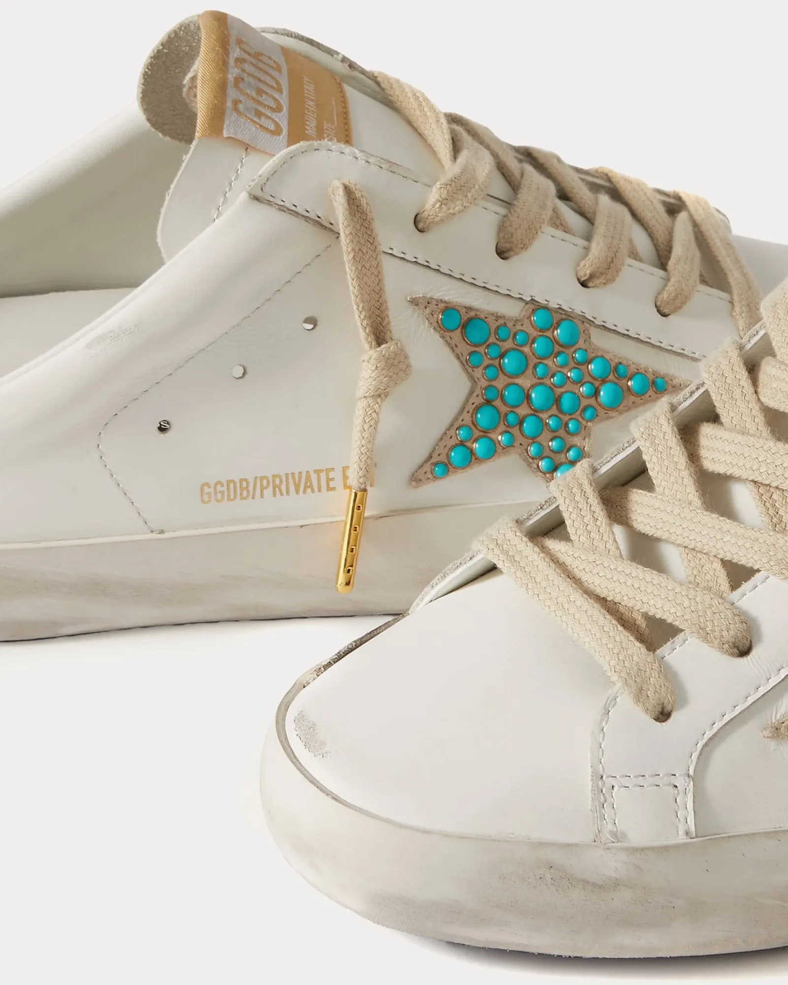 Super-Star Distressed Embellished Leather Off-White Sabots