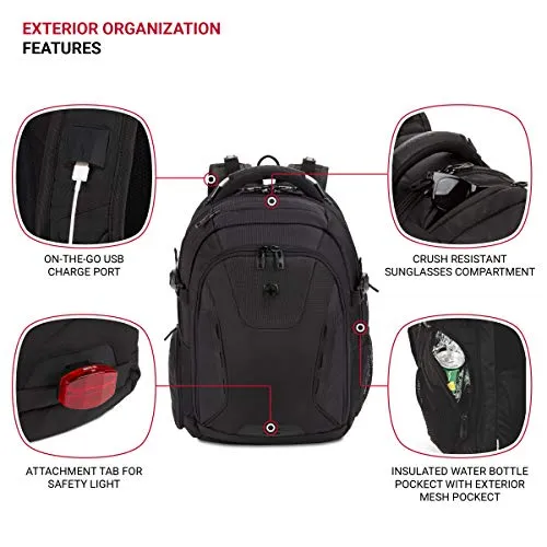 SwissGear 5358 ScanSmart Laptop Backpack, Fits 15 Inch Laptop, USB Charging Port (Black Stealth)