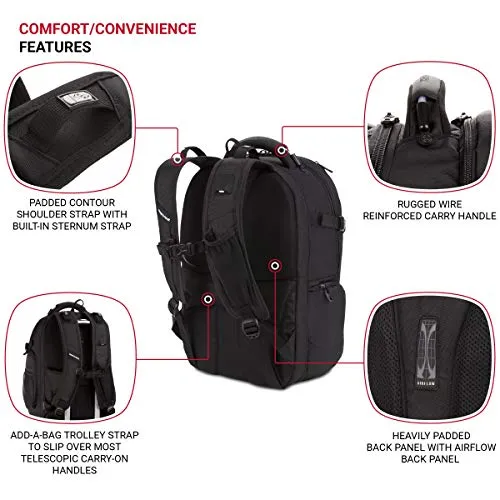SwissGear 5358 ScanSmart Laptop Backpack, Fits 15 Inch Laptop, USB Charging Port (Black Stealth)