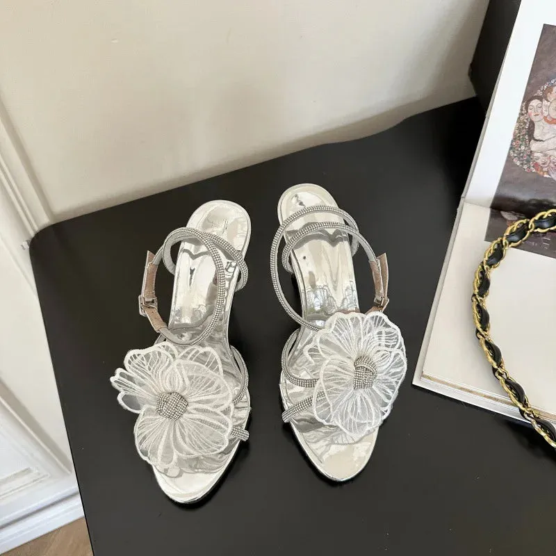TAVIMART  -  New Stiletto Women's Shoes Fashion Flower High Heel Wedding Rhinestone Stiletto Sandals