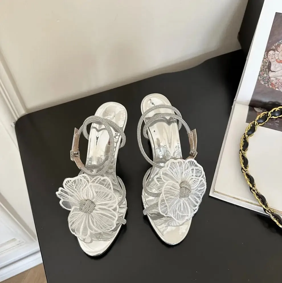 TAVIMART  -  New Stiletto Women's Shoes Fashion Flower High Heel Wedding Rhinestone Stiletto Sandals
