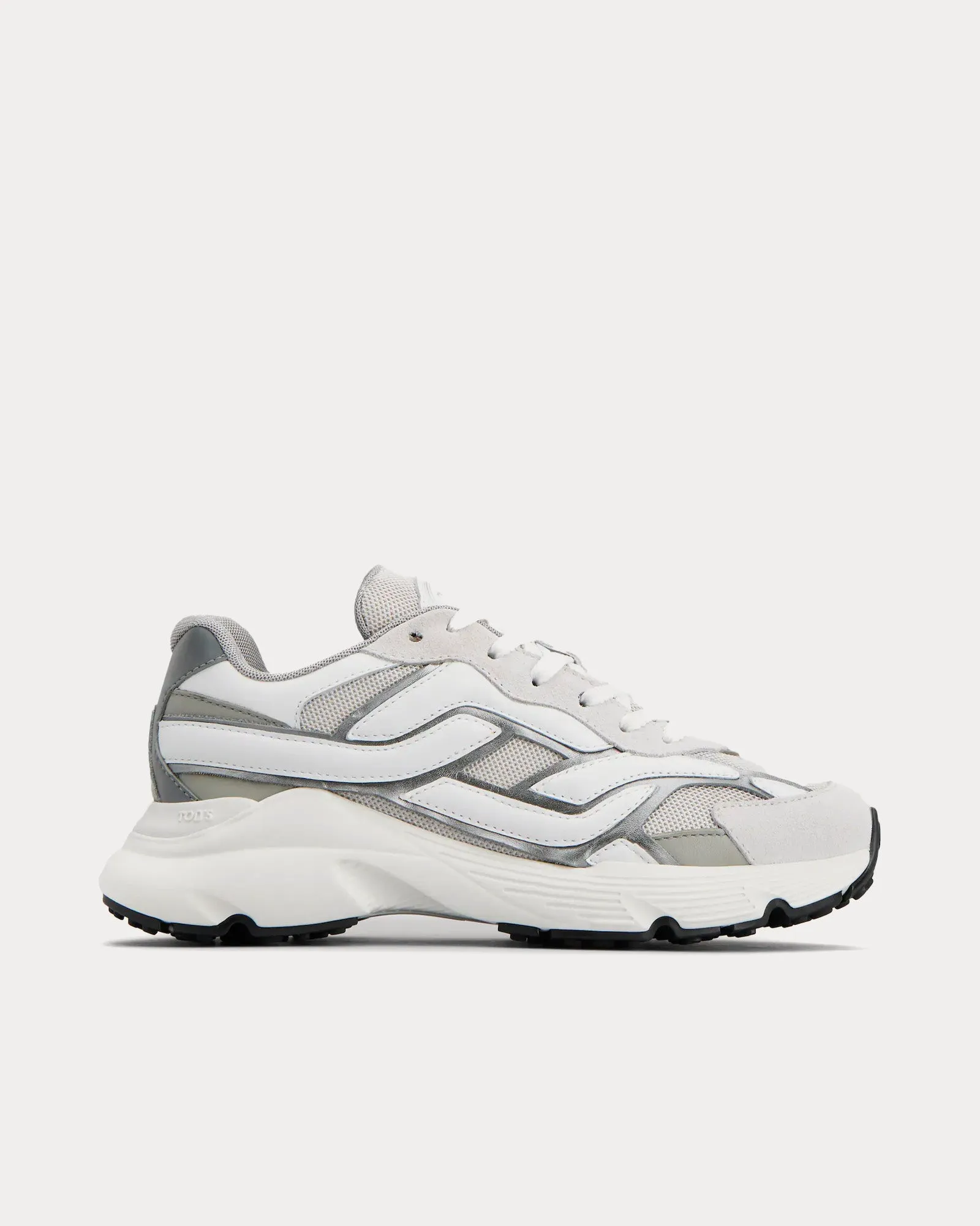 Technical Fabric & Leather Grey / White Low Top Sneakers