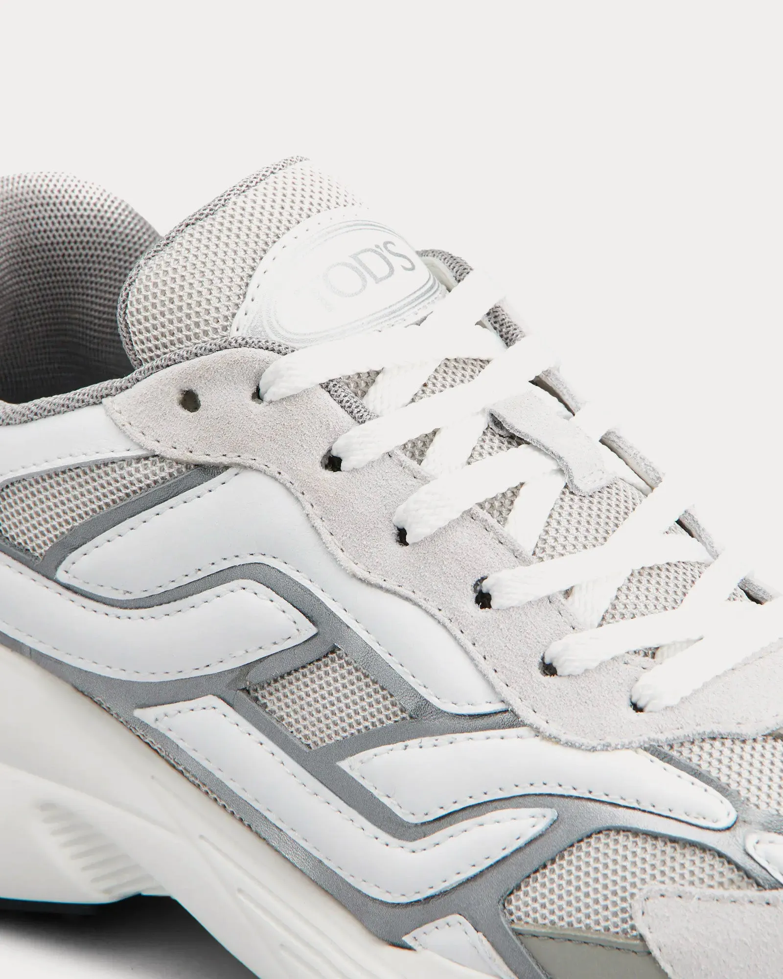 Technical Fabric & Leather Grey / White Low Top Sneakers