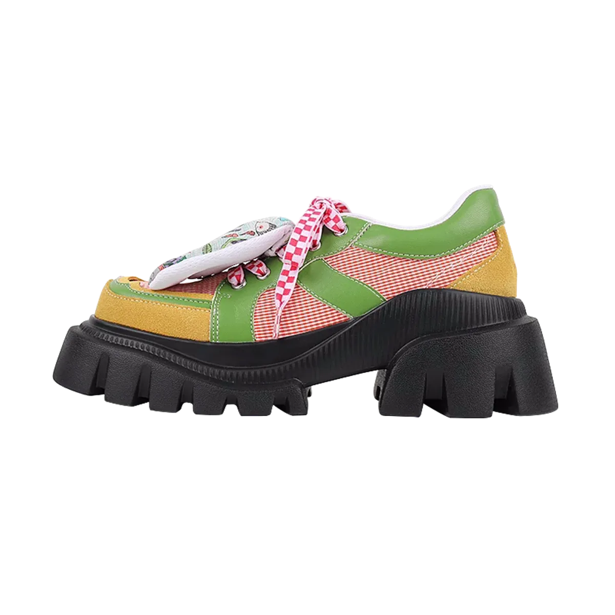 Uniwim Japanese Kawaii Girls Shoes Comfortable Round Head Thick Bottom Grid Cotton Doll Sweet Lacing Strap Pu Splicing 5.5cm Shoes