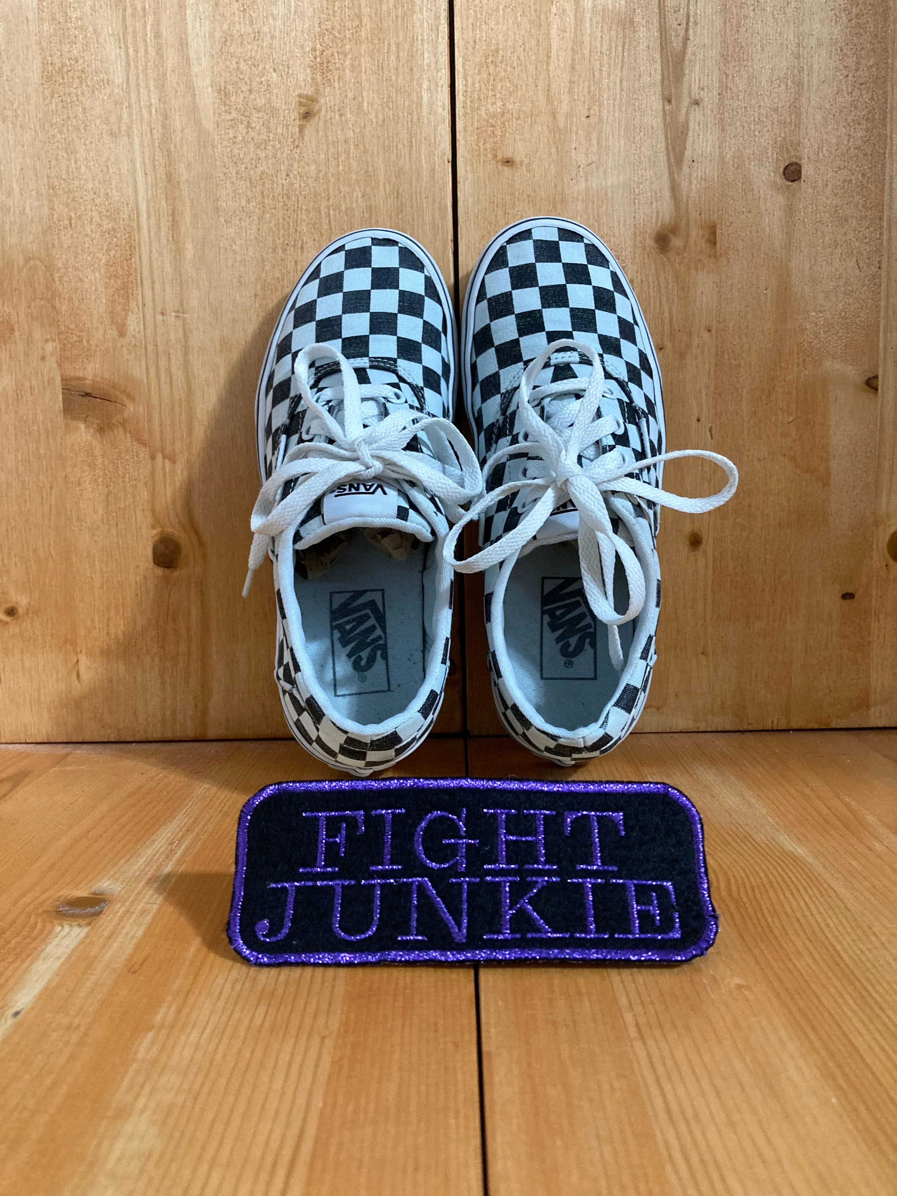 VANS AUTHENTIC CHECKERBOARD Womens Size 6.5 Low Top Fabric Shoes Sneakers White & Black 721356