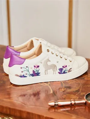 Virevolte Recycled Grain Leather Embroidered Vegan Sneakers | Unicorn