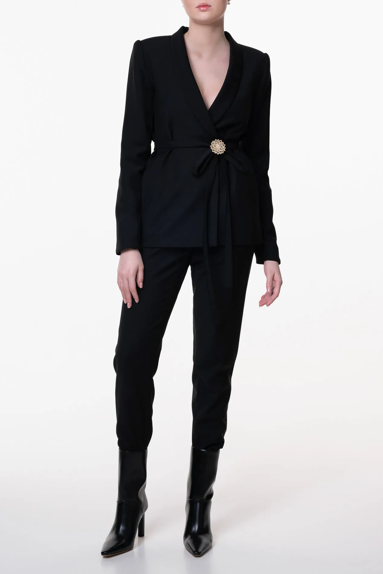 Virgin Wool Wrapped Blazer In Black
