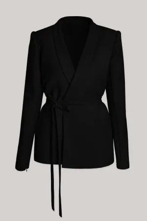 Virgin Wool Wrapped Blazer In Black