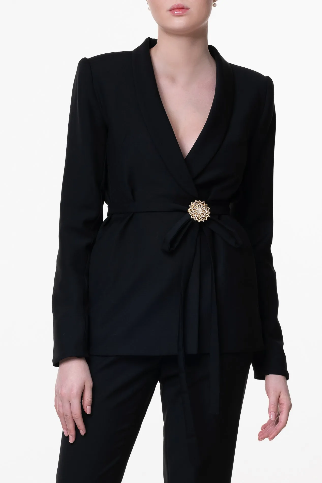 Virgin Wool Wrapped Blazer In Black