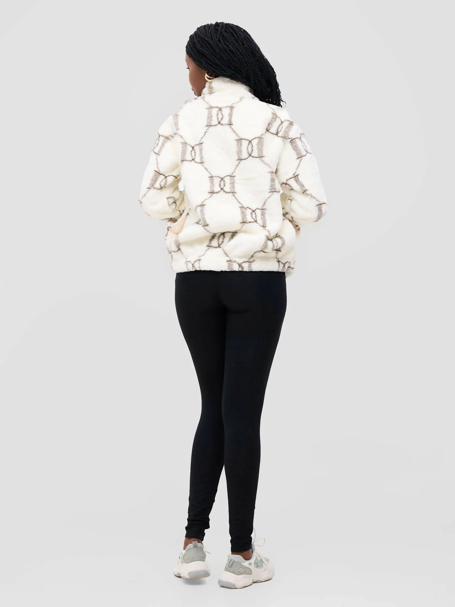 Warm Sweater Jacket - Cream / Brown