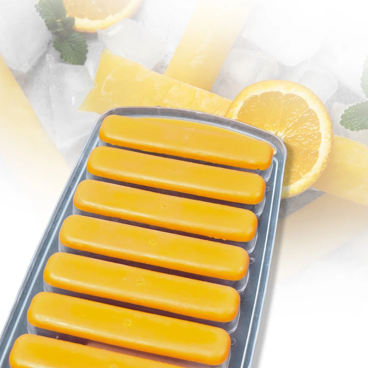 Water Bottle Long Stick Ice Cube Trays with Easy Push Pop Out Narrow Ice Stick Cubes Assorted Color Silicone Bottom Ice Stick Tray