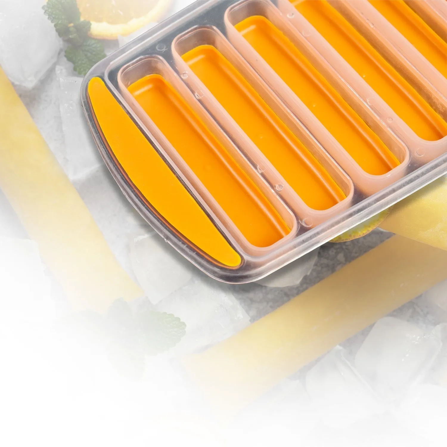 Water Bottle Long Stick Ice Cube Trays with Easy Push Pop Out Narrow Ice Stick Cubes Assorted Color Silicone Bottom Ice Stick Tray
