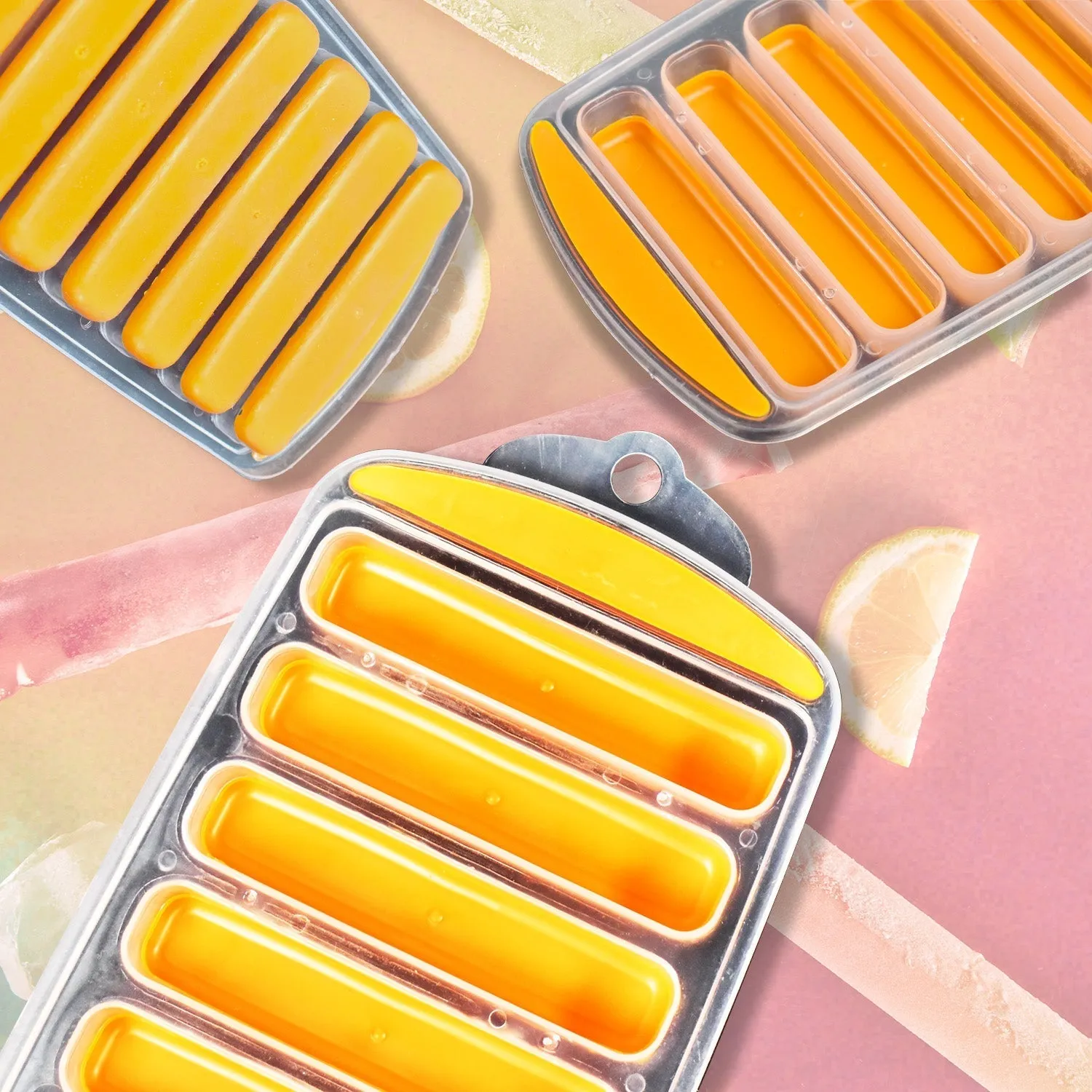 Water Bottle Long Stick Ice Cube Trays with Easy Push Pop Out Narrow Ice Stick Cubes Assorted Color Silicone Bottom Ice Stick Tray