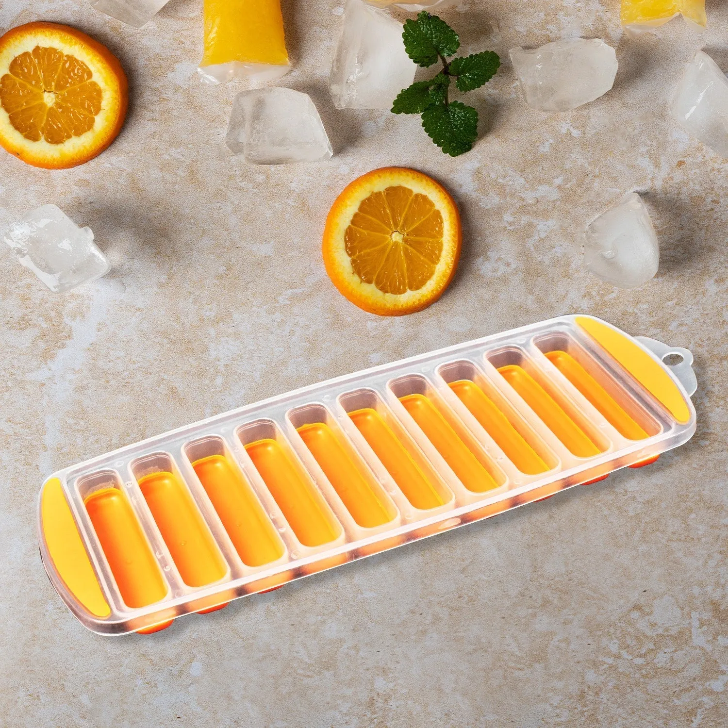 Water Bottle Long Stick Ice Cube Trays with Easy Push Pop Out Narrow Ice Stick Cubes Assorted Color Silicone Bottom Ice Stick Tray