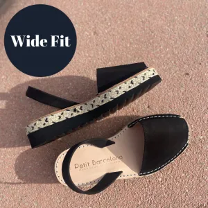 Wide Fit | Platform Avarcas | Double Black (Padded)