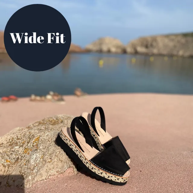 Wide Fit | Platform Avarcas | Double Black (Padded)