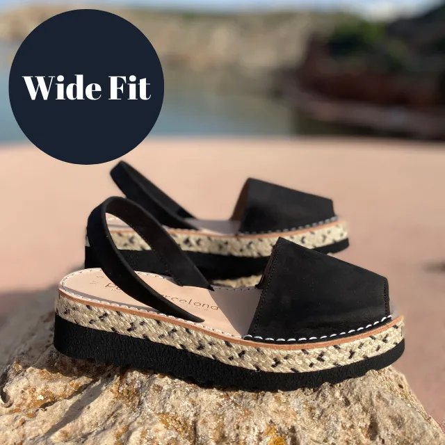 Wide Fit | Platform Avarcas | Double Black (Padded)