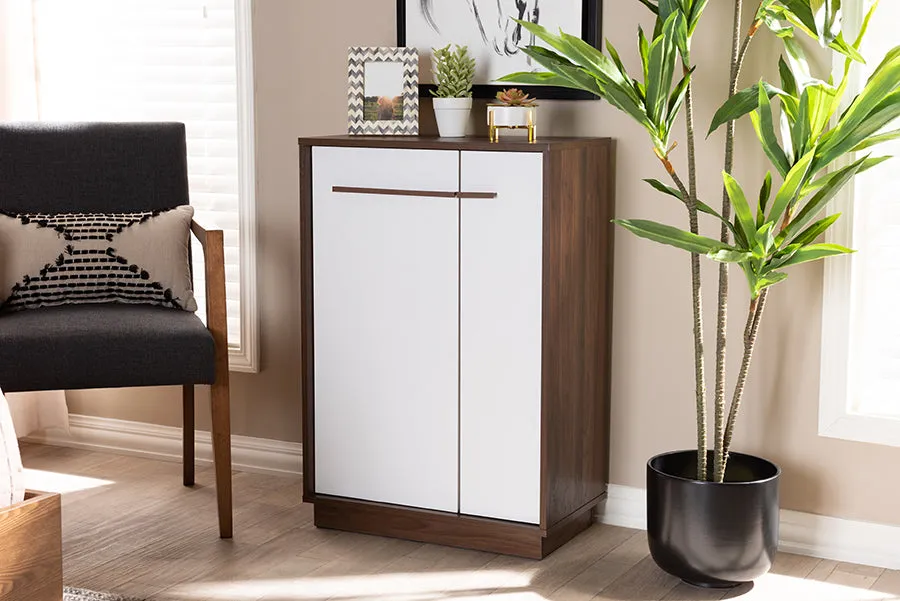 Willie Two-Tone White/Walnut Finished 5-Shelf Wood Entryway Shoe Cabinet