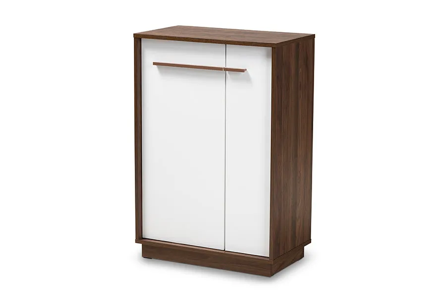 Willie Two-Tone White/Walnut Finished 5-Shelf Wood Entryway Shoe Cabinet