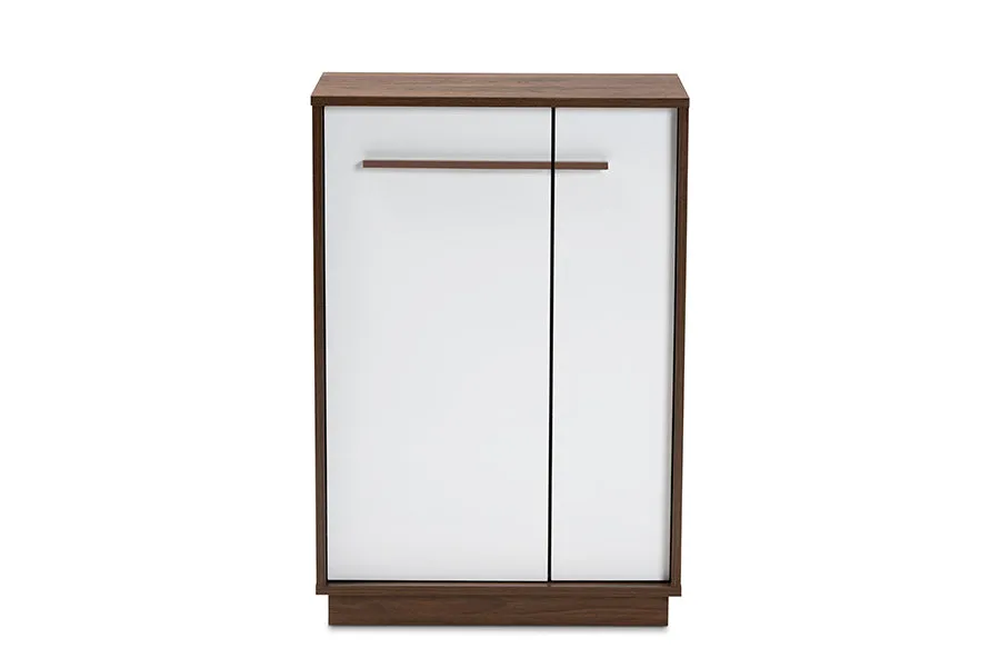 Willie Two-Tone White/Walnut Finished 5-Shelf Wood Entryway Shoe Cabinet