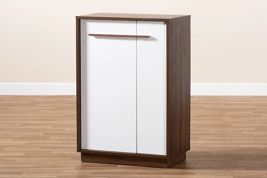 Willie Two-Tone White/Walnut Finished 5-Shelf Wood Entryway Shoe Cabinet