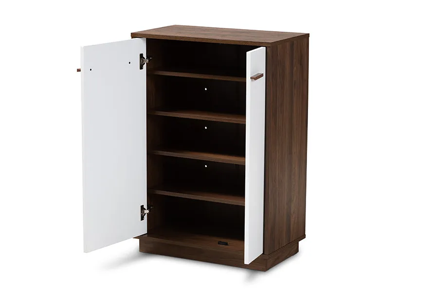 Willie Two-Tone White/Walnut Finished 5-Shelf Wood Entryway Shoe Cabinet