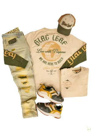 World To Build Heavy Weight Long Sleeve, Denim Jean Bundle, Dad Hat (Sneakers Not Included)
