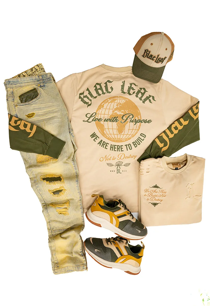 World To Build Heavy Weight Long Sleeve, Denim Jean Bundle, Dad Hat (Sneakers Not Included)